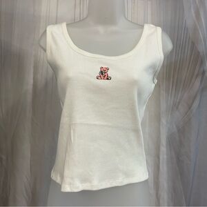 90s Indie Ribbed Crop Tank Top Teddy Bear Embroidered XL Y2K Baby Tee Fitted